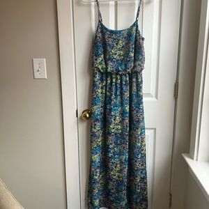 Fire Los Angeles Blue and Green Floral Maxi Dress